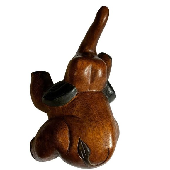 Antique Playful Baby Elephant Hand Carved Solid Wood Two Tone - Picture 7 of 14